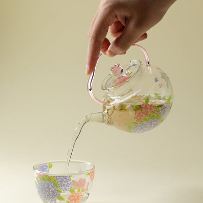 Pink Hydrangea Borosilicate Glass Teapot