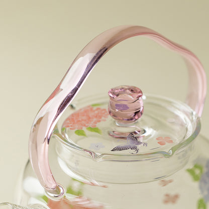 Pink Hydrangea Borosilicate Glass Teapot