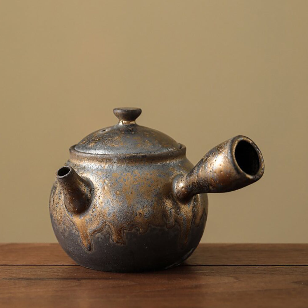 Japanese Pottery Gilded Iron Glaze Teapot