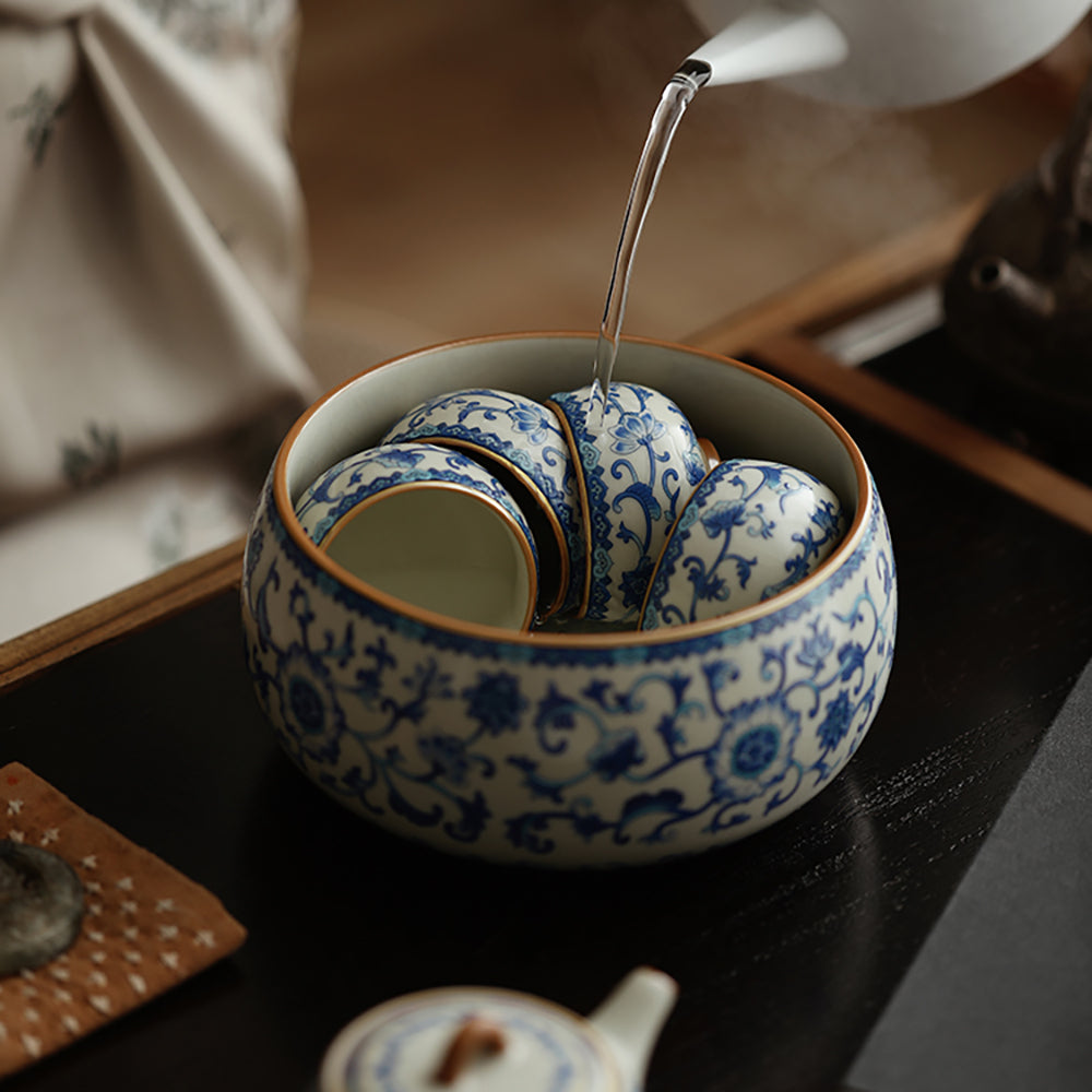 Blue And White Ruyao Twig Flowers Tea Washer