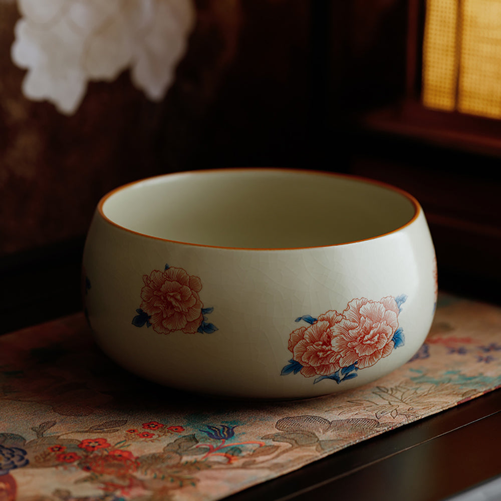 Hibiscus Flower Ruyao Porcelain Tea Washer