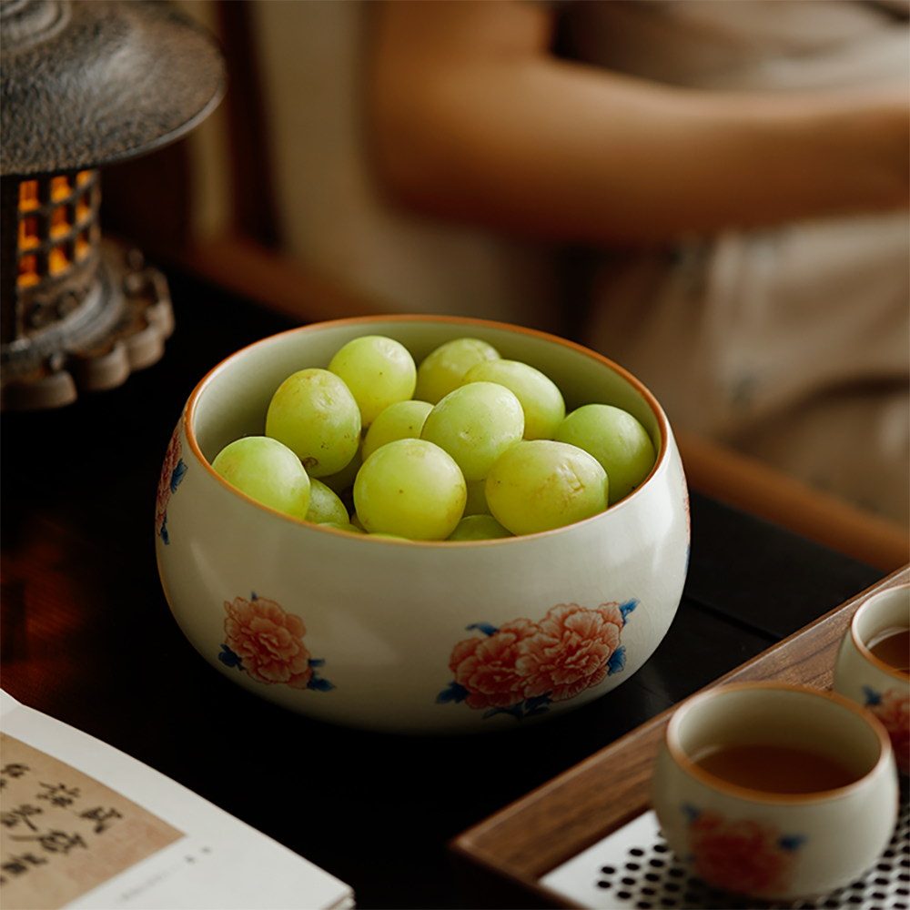 Hibiscus Flower Ruyao Porcelain Tea Washer