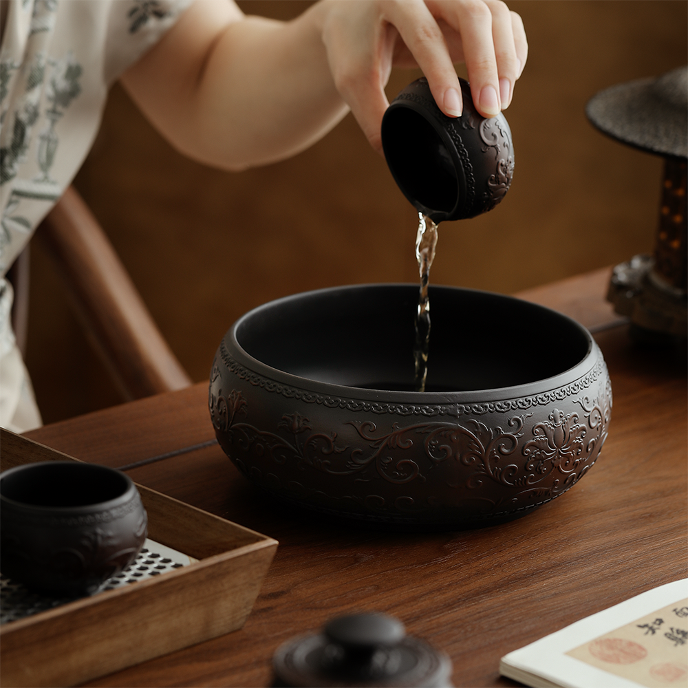 Entwined Lotus Purple Pottery Tea Washer