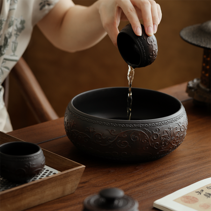 Entwined Lotus Purple Pottery Tea Washer