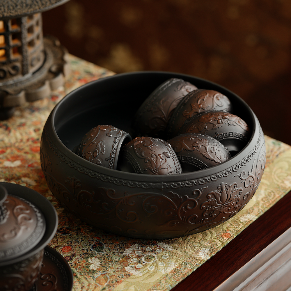 Entwined Lotus Purple Pottery Tea Washer