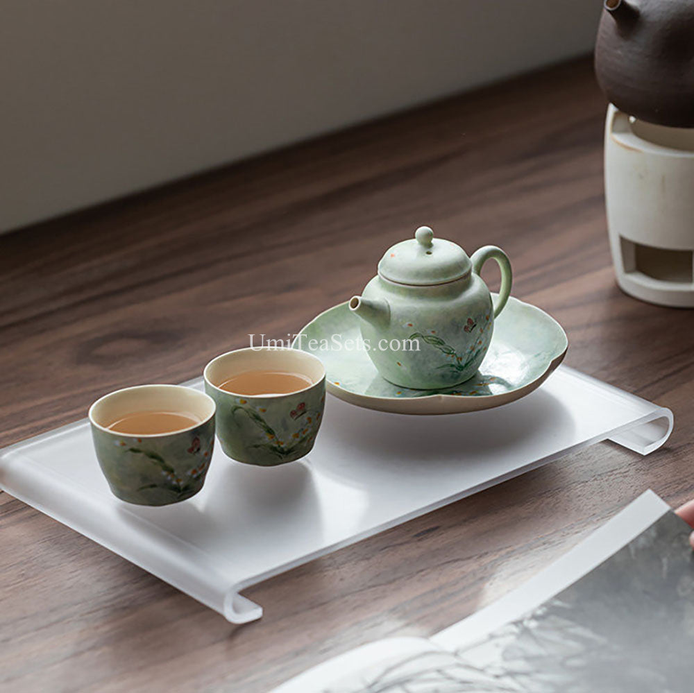 Green Glazed Orchid And Butterfly Tea Set