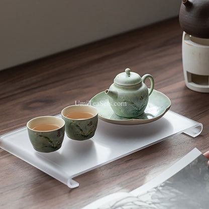 Green Glazed Orchid And Butterfly Tea Set