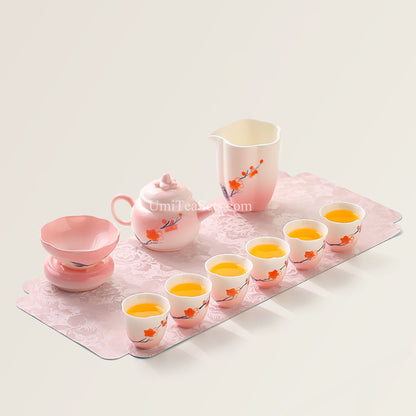 Gradient Pink Peach Blossom Porcelain Tea Set