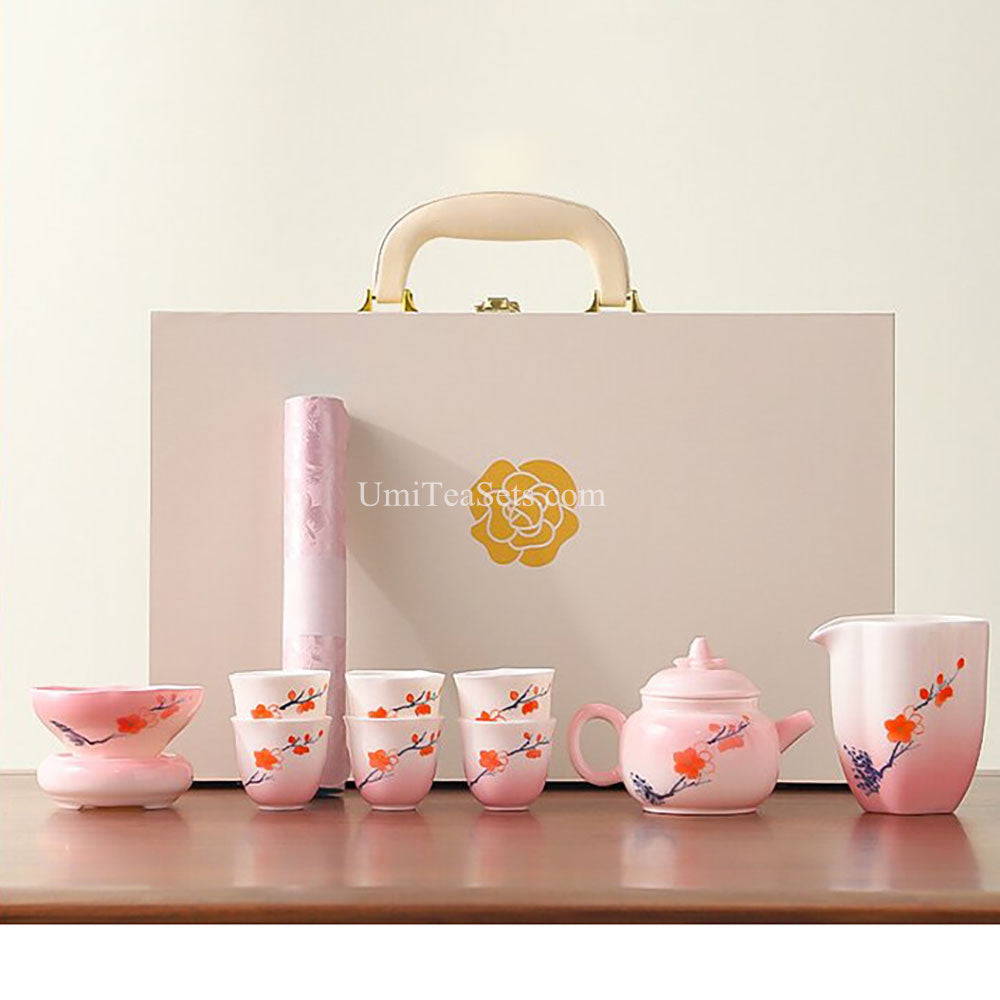 Gradient Pink Peach Blossom Porcelain Tea Set