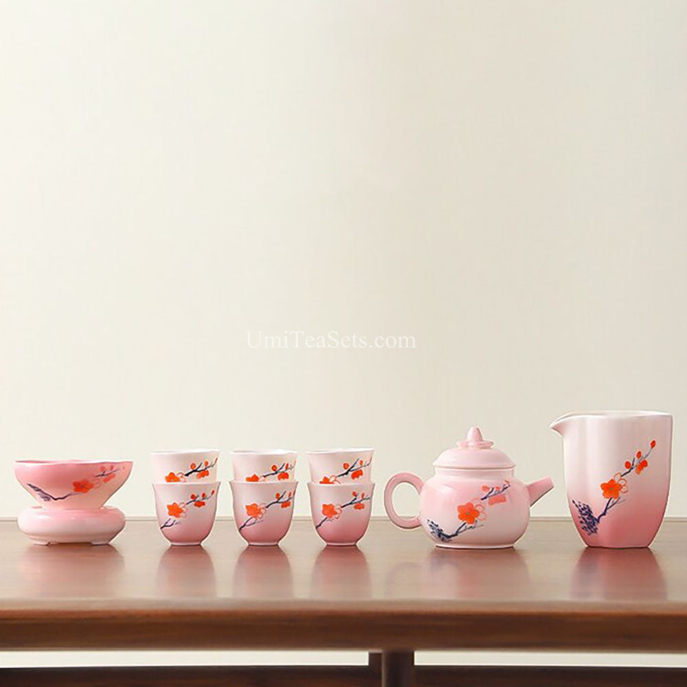 Gradient Pink Peach Blossom Porcelain Tea Set