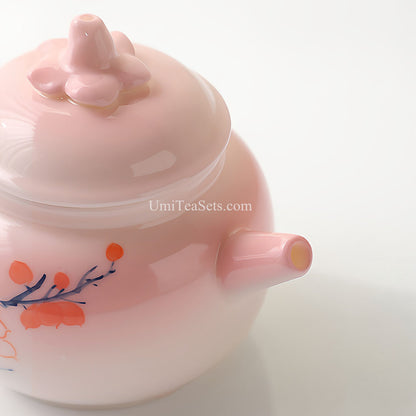 Gradient Pink Peach Blossom Porcelain Tea Set