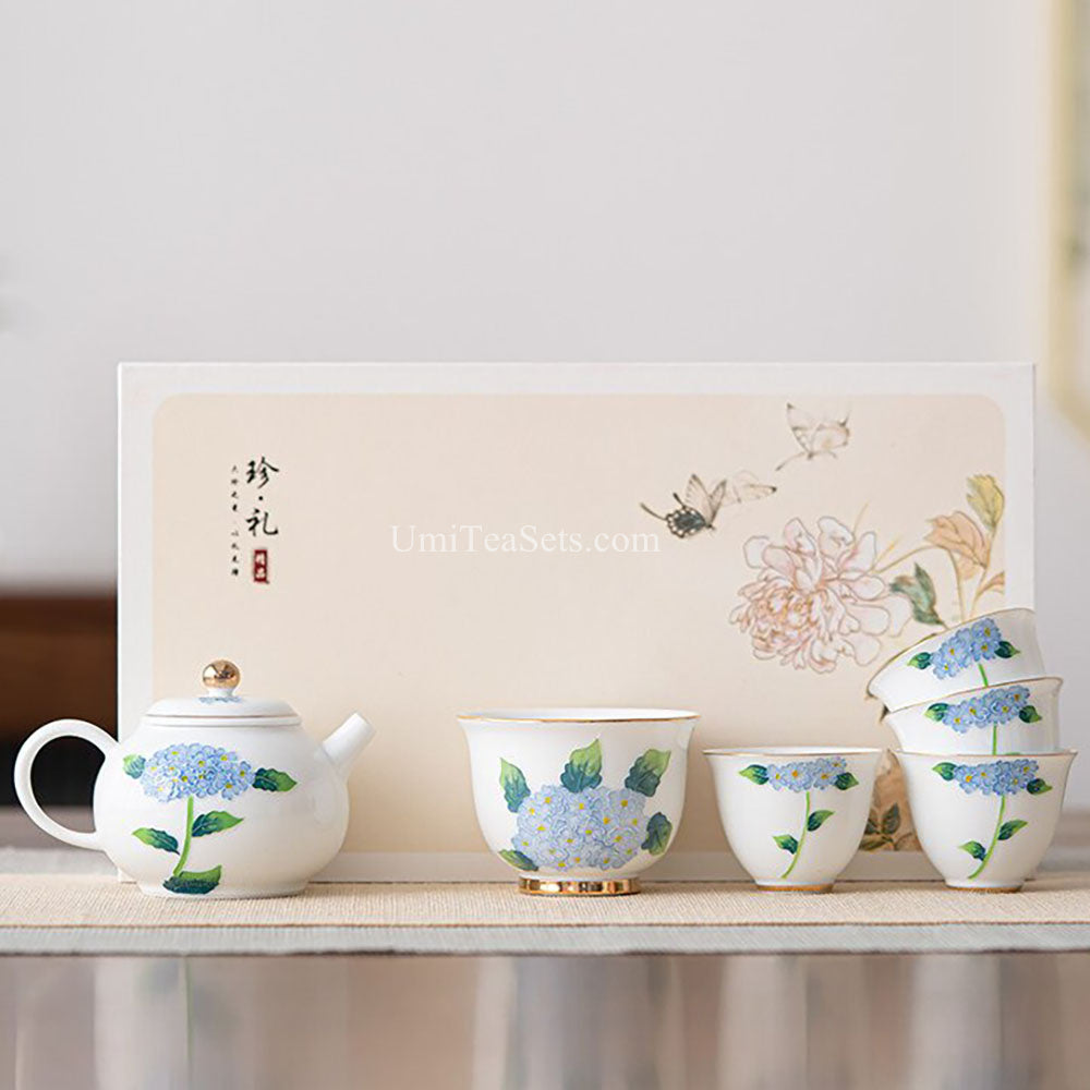 Blue Hydrangea Porcelain Tea Set