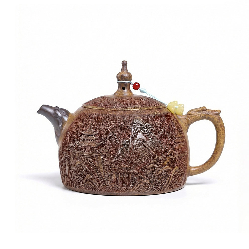Yixing Dragon Bone Gold Sand Landscape Teapot