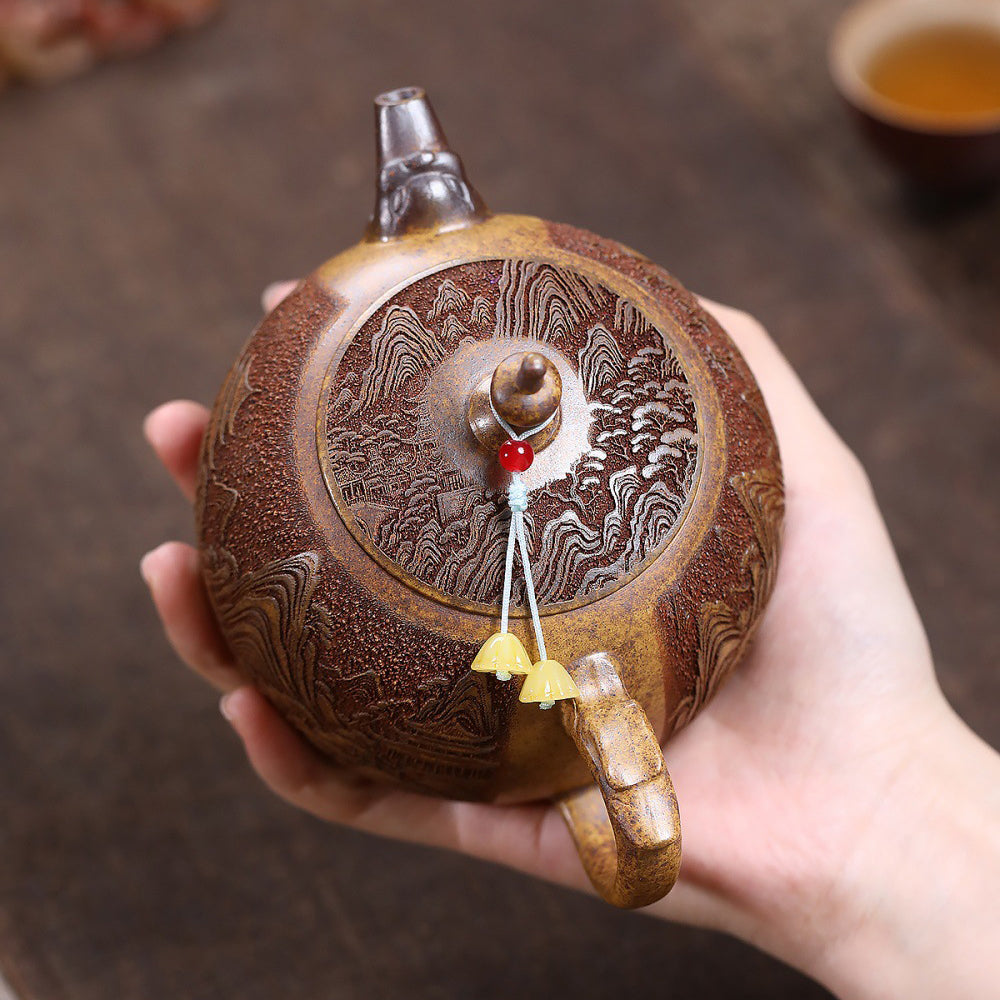 Yixing Dragon Bone Gold Sand Landscape Teapot