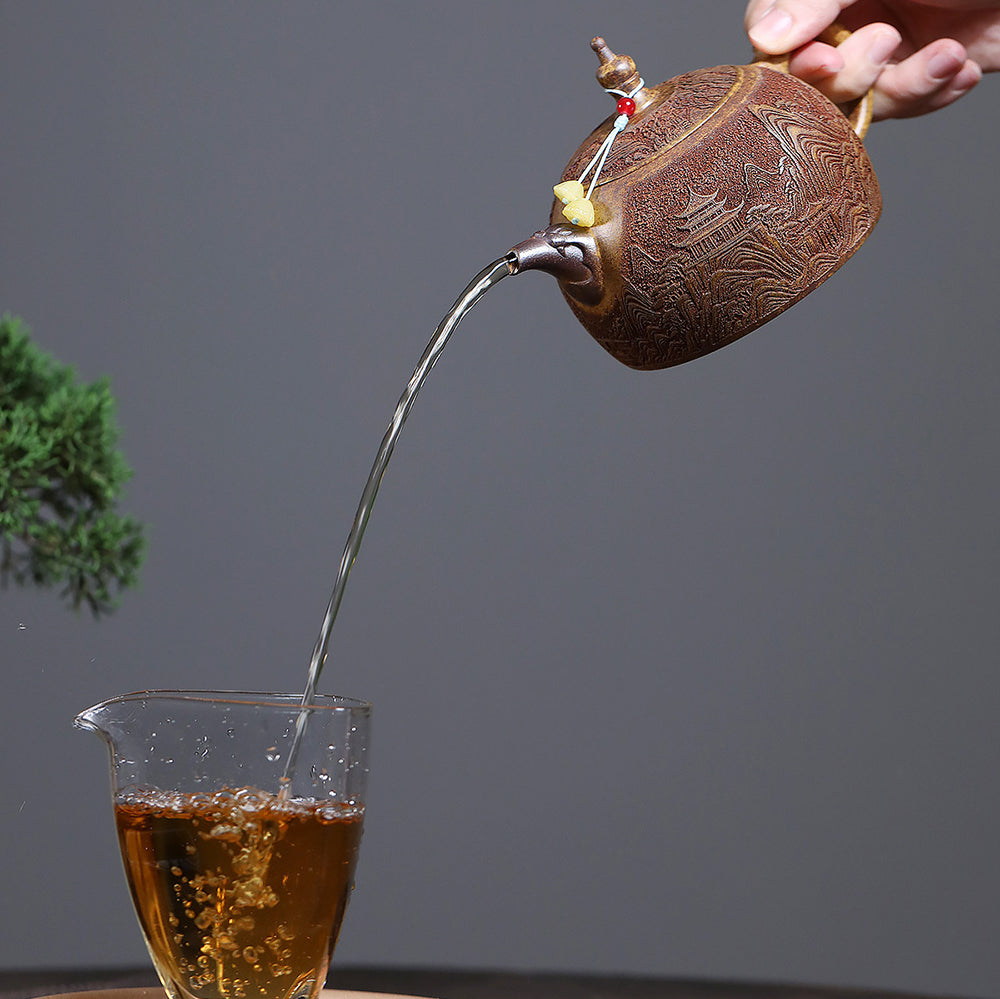 Yixing Dragon Bone Gold Sand Landscape Teapot