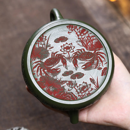 Yixing Green Clay Lotus Shi Piao Teapot