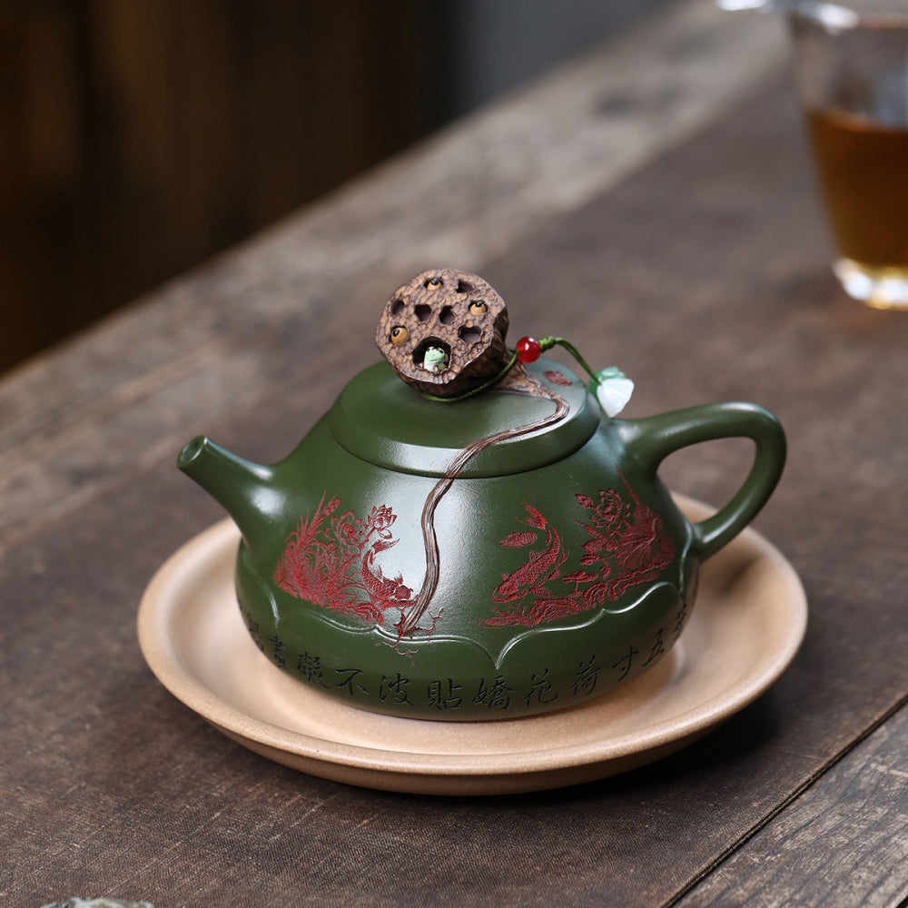 Yixing Green Clay Lotus Shi Piao Teapot