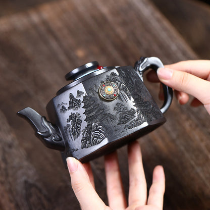 Yixing Stone Yellow Clay Landscape Octagon Teapot