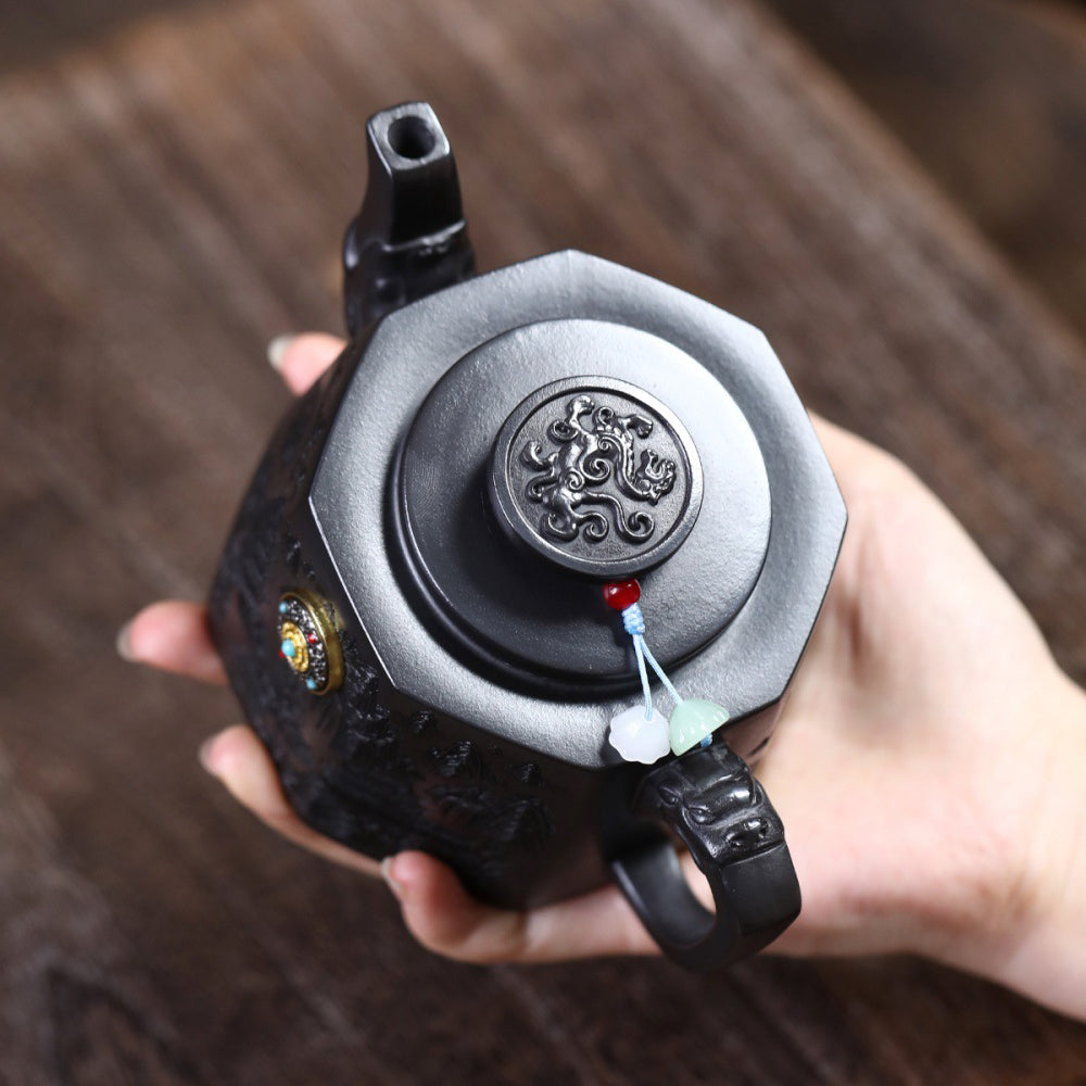 Yixing Stone Yellow Clay Landscape Octagon Teapot