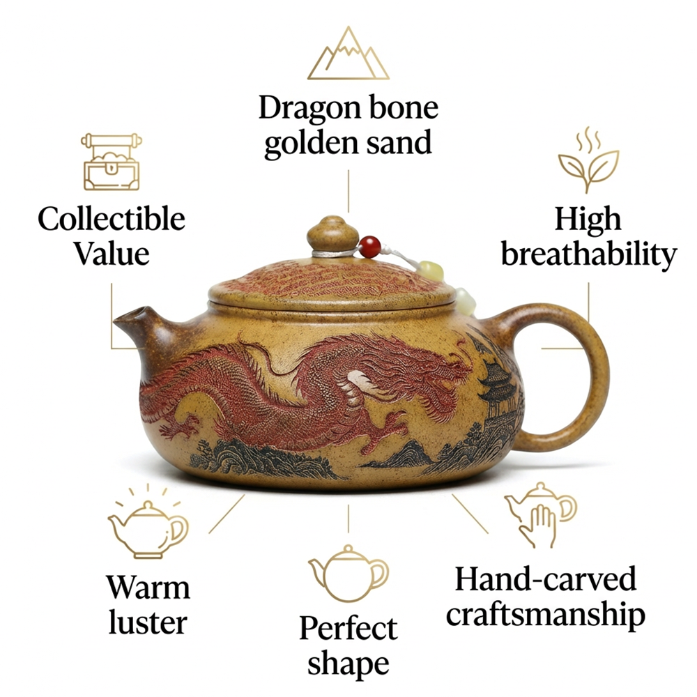 Yixing Dragon Bone Gold Sand Dragon Teapot