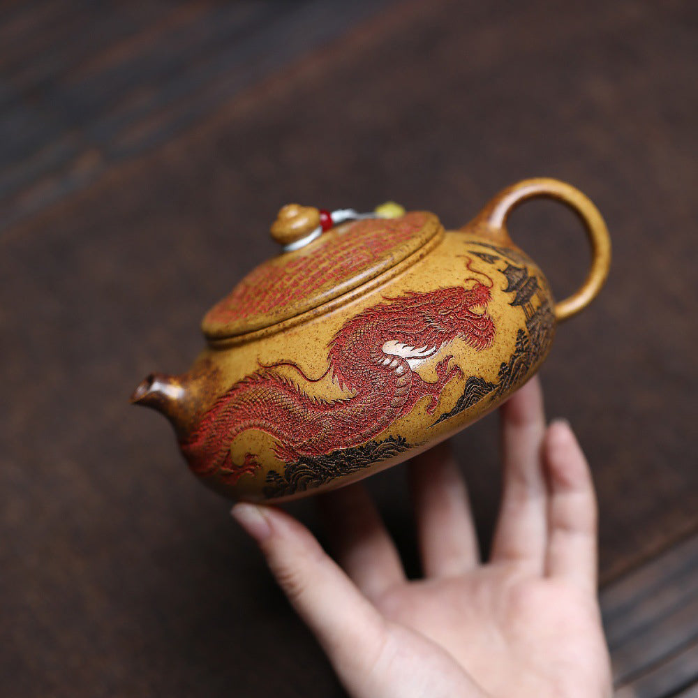 Yixing Dragon Bone Gold Sand Dragon Teapot