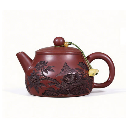 Yixing Purple Clay Peony Shi Piao Teapot