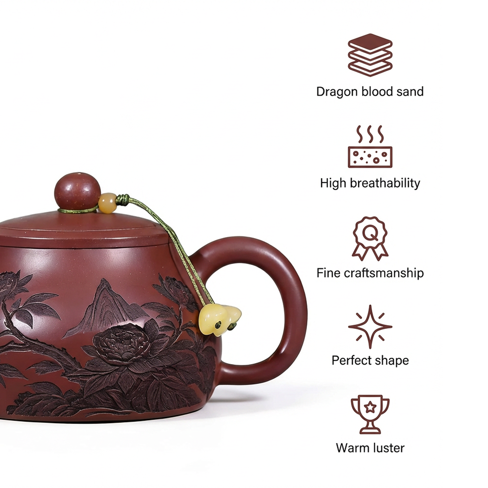 Yixing Purple Clay Peony Shi Piao Teapot