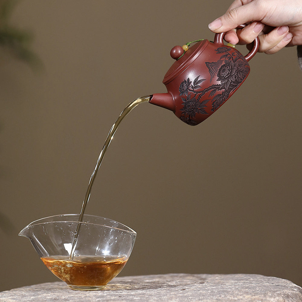 Yixing Purple Clay Peony Shi Piao Teapot