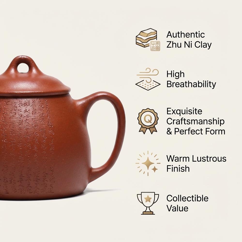 Yixing Zhu Ni Clay Calligraphy Carving Teapot