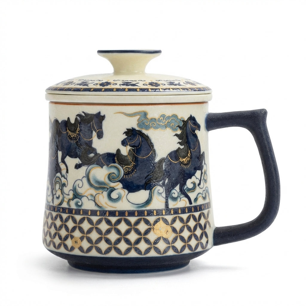 Galloping Horse Ceramic Tea Cup With Infuser