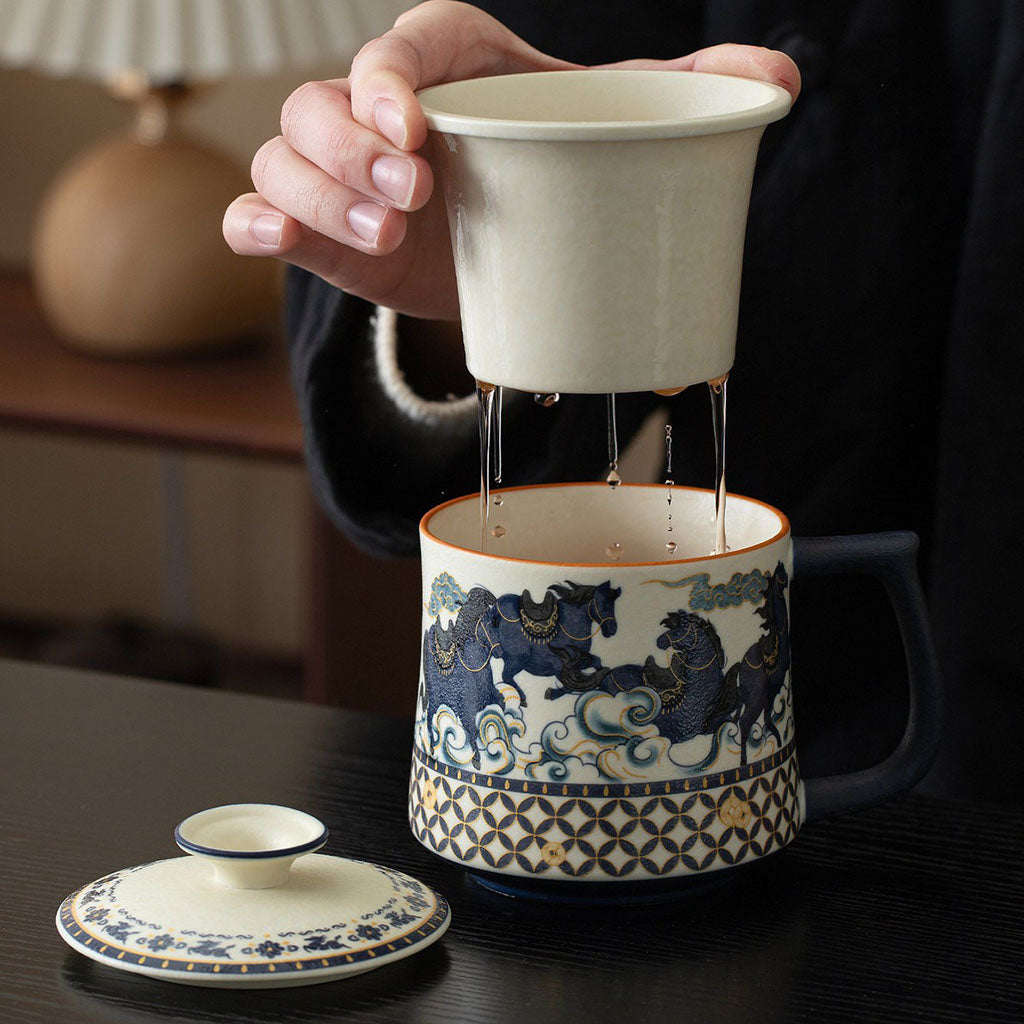 Galloping Horse Ceramic Tea Cup With Infuser