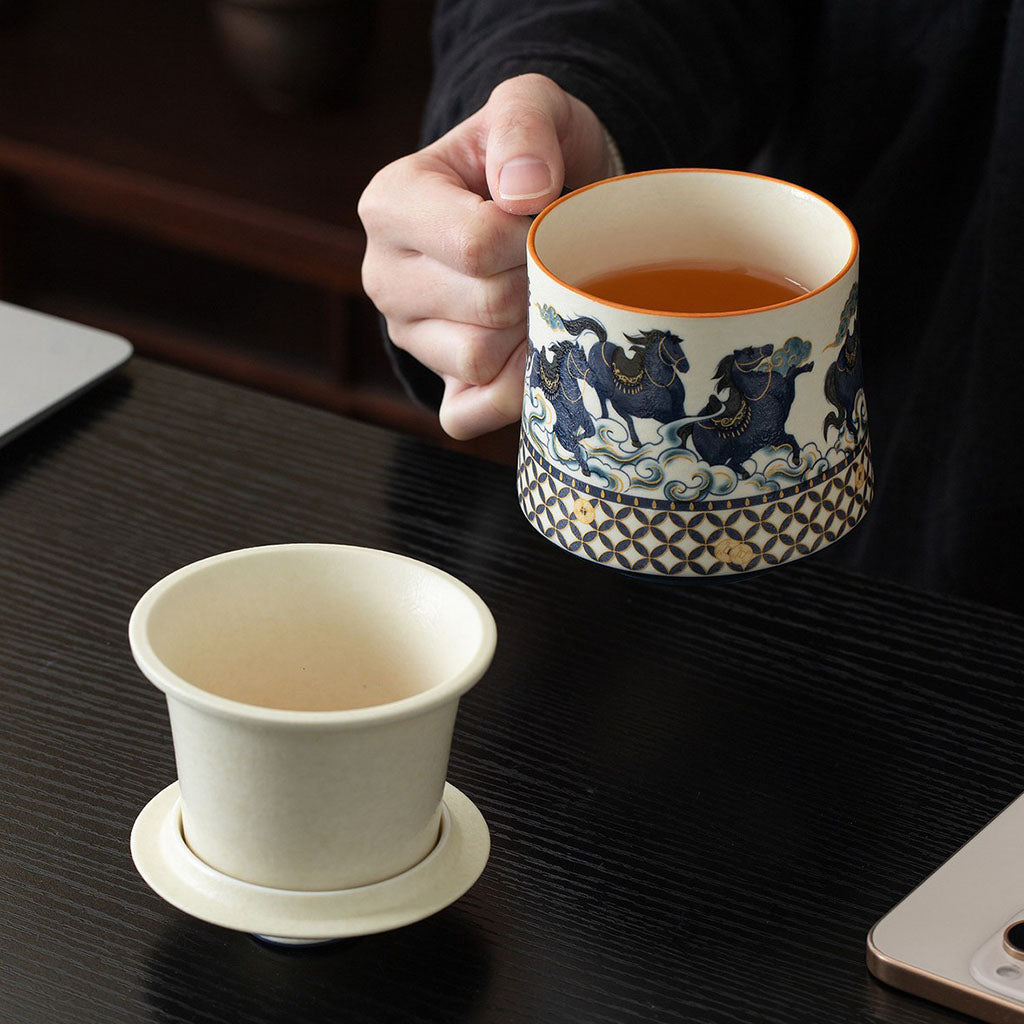 Galloping Horse Ceramic Tea Cup With Infuser