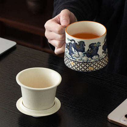 Galloping Horse Ceramic Tea Cup With Infuser