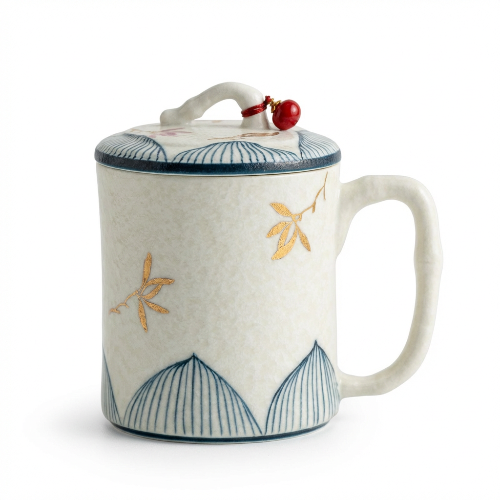 Bamboo Orchid Ceramic Tea Cup With Infuser