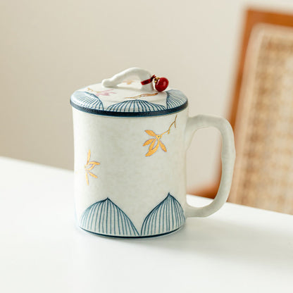 Bamboo Orchid Ceramic Tea Cup With Infuser
