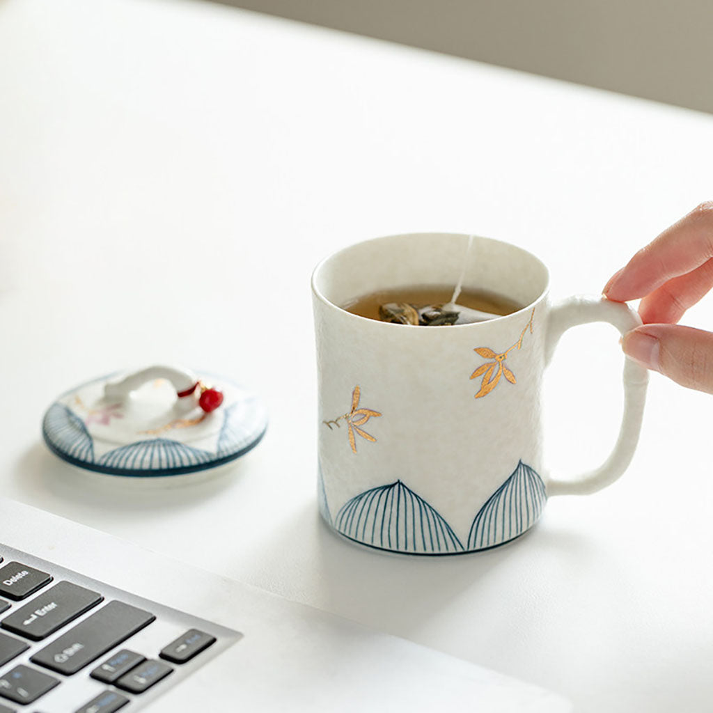 Bamboo Orchid Ceramic Tea Cup With Infuser