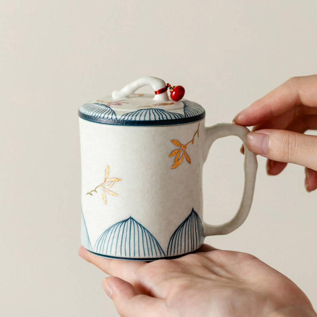 Bamboo Orchid Ceramic Tea Cup With Infuser