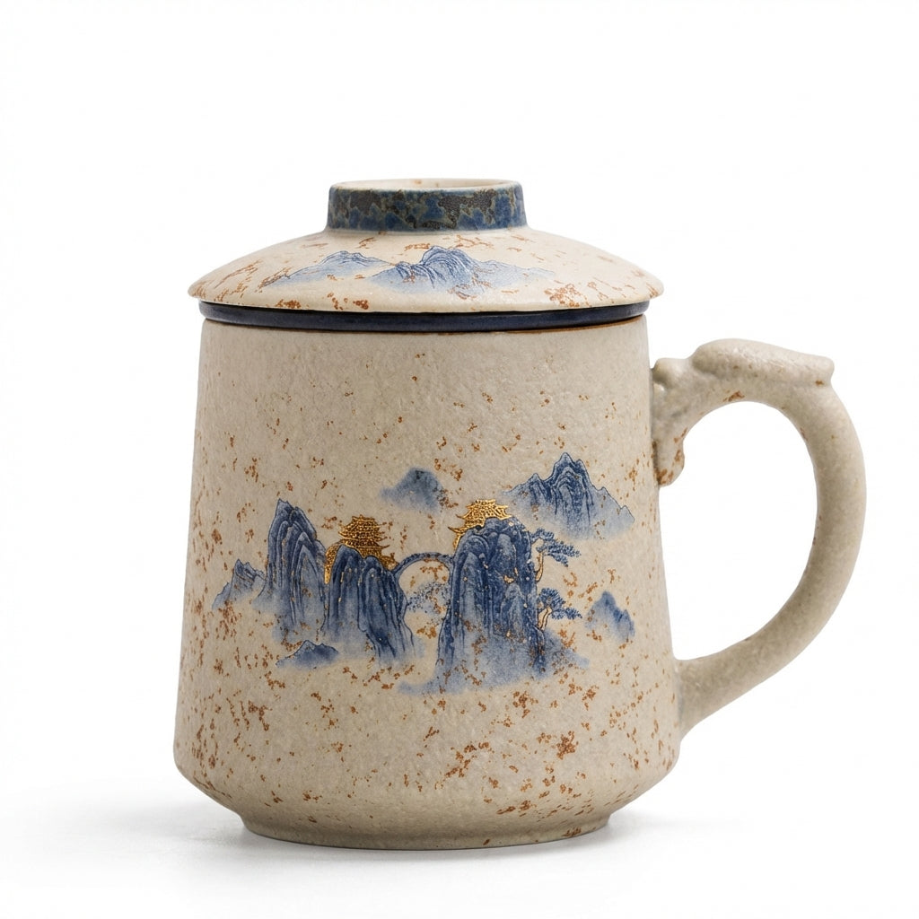 Flint Red Ceramic Landscape Tea Cup With Infuser