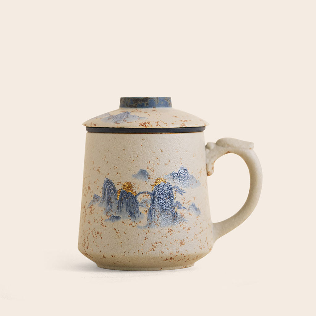 Flint Red Ceramic Landscape Tea Cup With Infuser