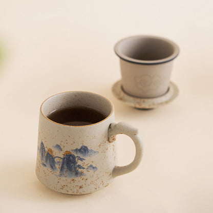 Flint Red Ceramic Landscape Tea Cup With Infuser