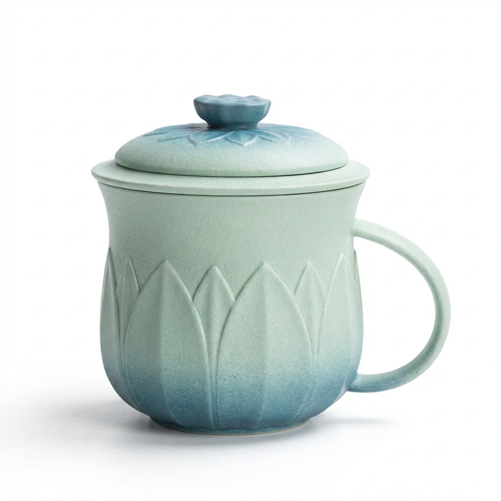 Gradient Lotus Ceramic Tea Cup With Infuser