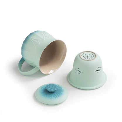 Gradient Lotus Ceramic Tea Cup With Infuser