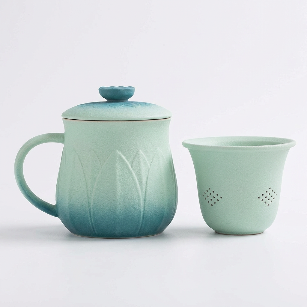 Gradient Lotus Ceramic Tea Cup With Infuser