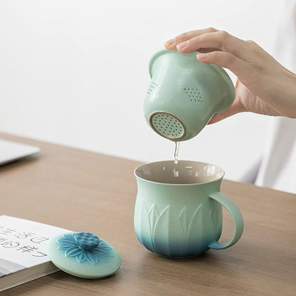 Gradient Lotus Ceramic Tea Cup With Infuser