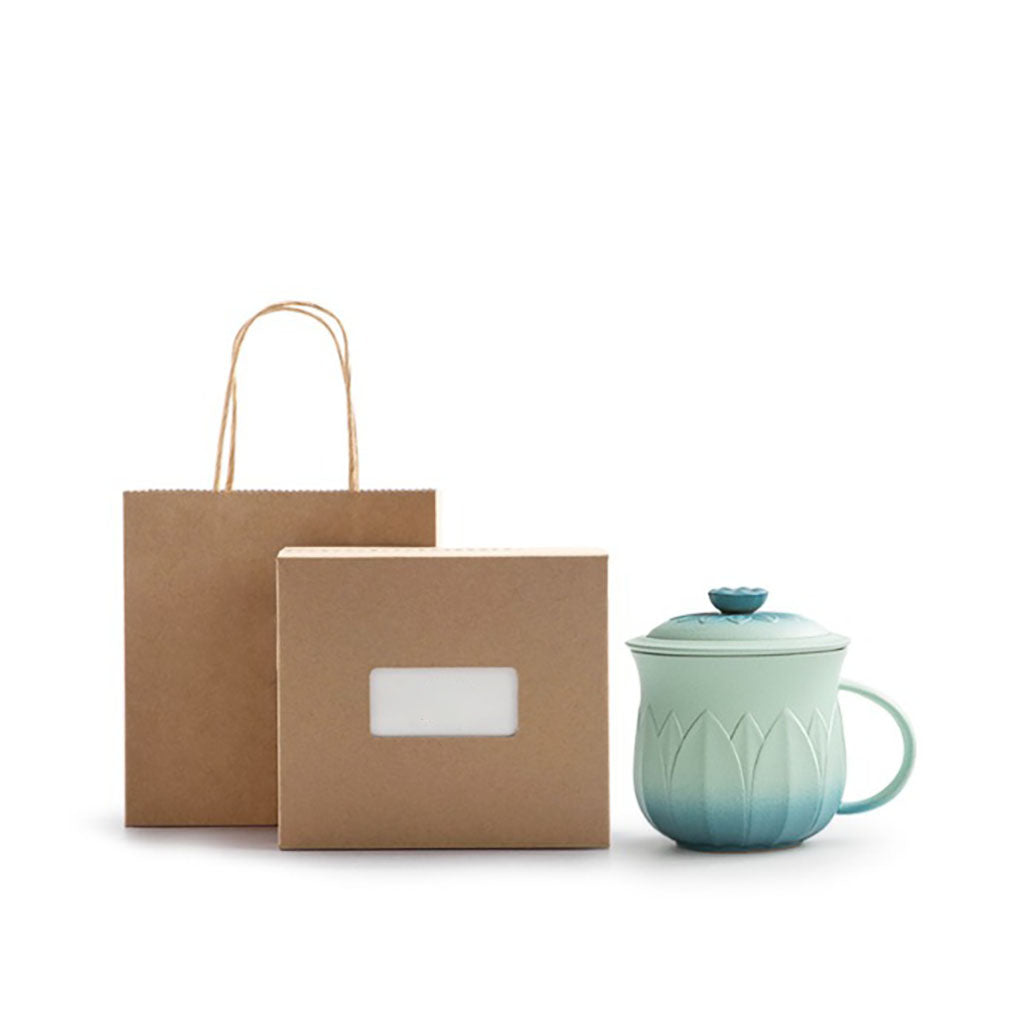 Gradient Lotus Ceramic Tea Cup With Infuser