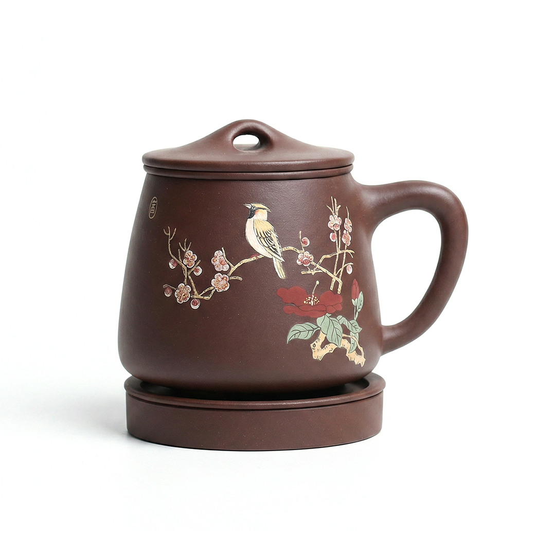 Magpie and Plum Blossom Purple Clay Tea Cup