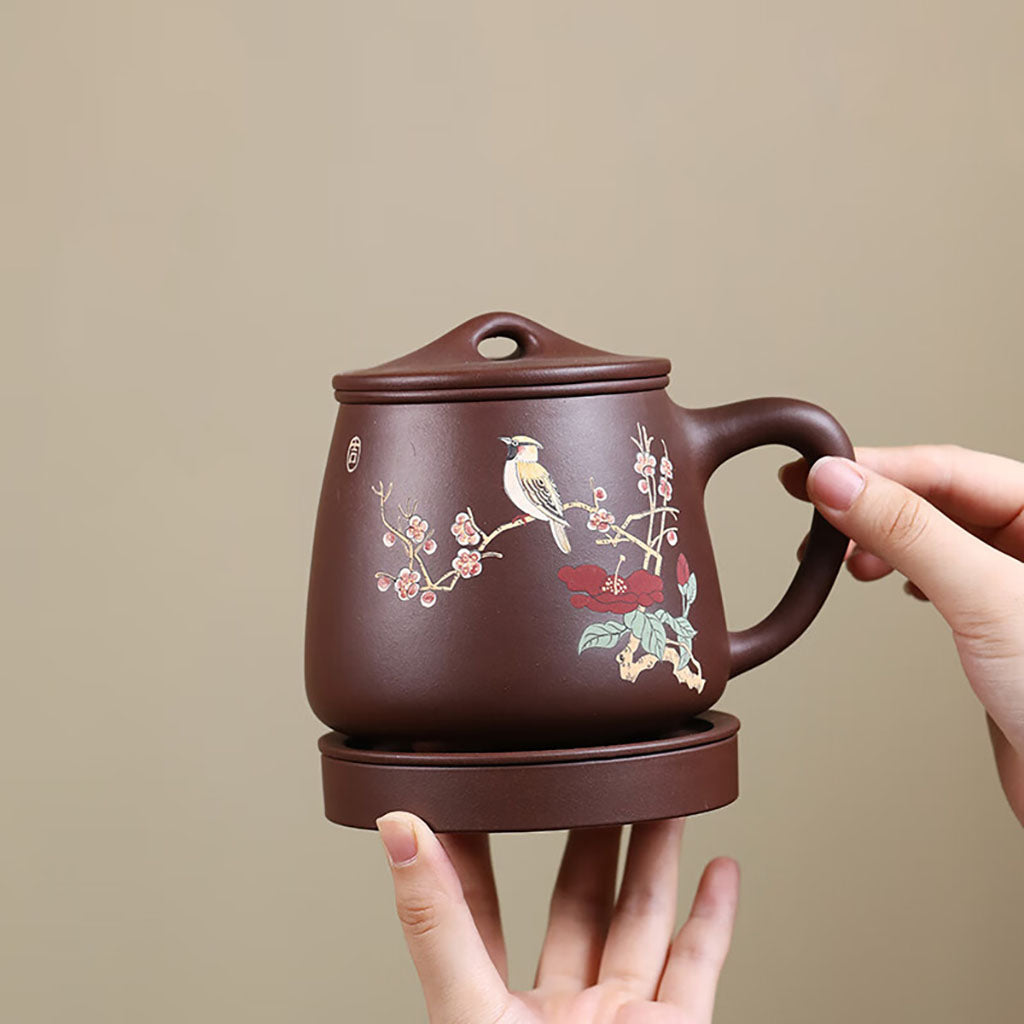 Magpie and Plum Blossom Purple Clay Tea Cup