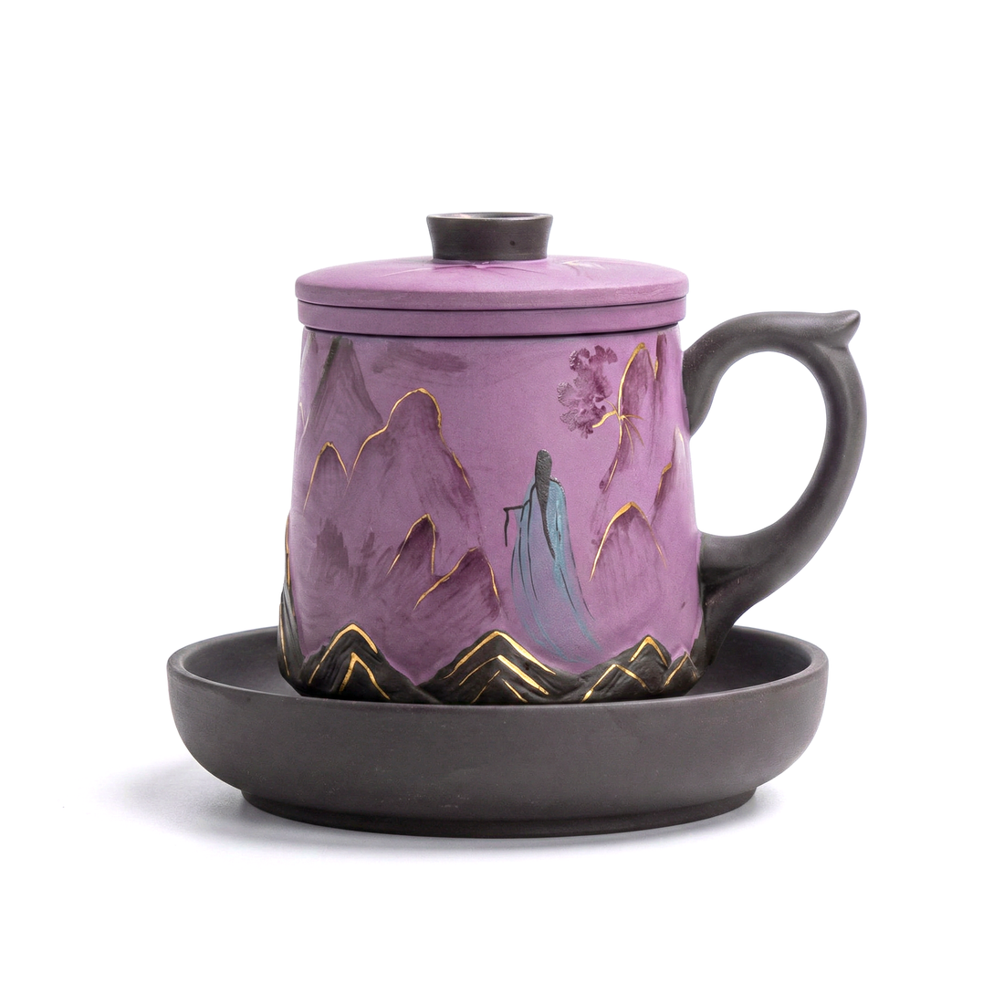 Yixing Purple Clay Landscape Beauty Tea Cup Set