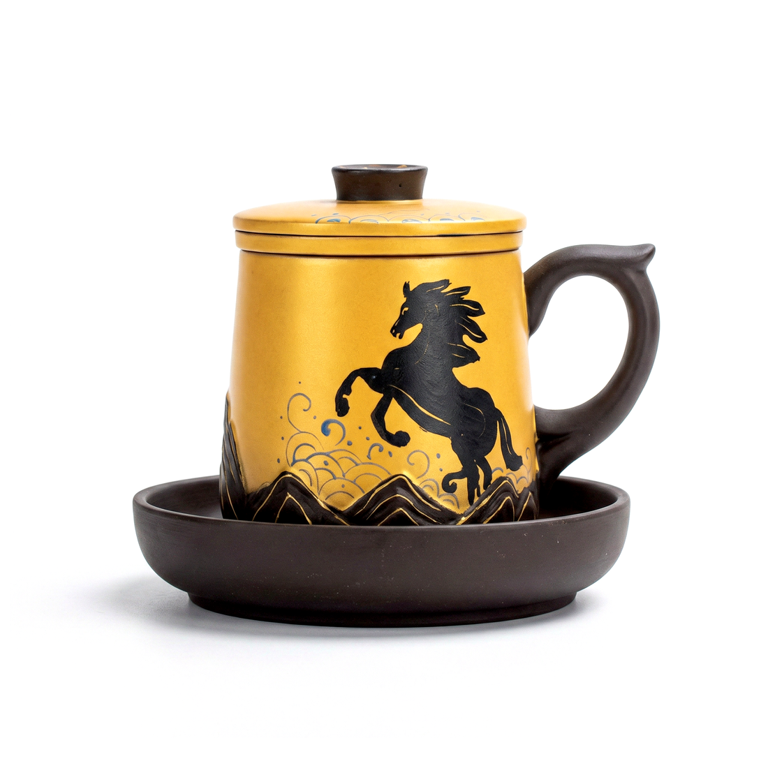 Yixing Purple Clay Galloping Horses Tea Cup Set