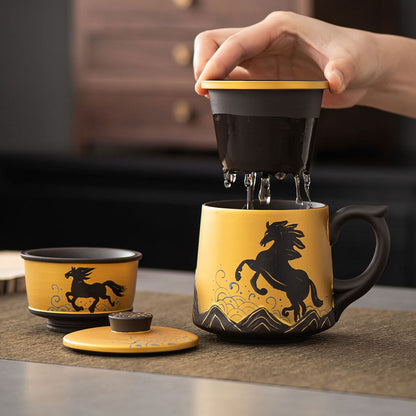 Yixing Purple Clay Galloping Horses Tea Cup Set